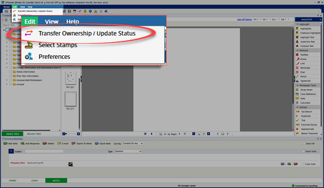 Select Transfer Ownership/Update Status