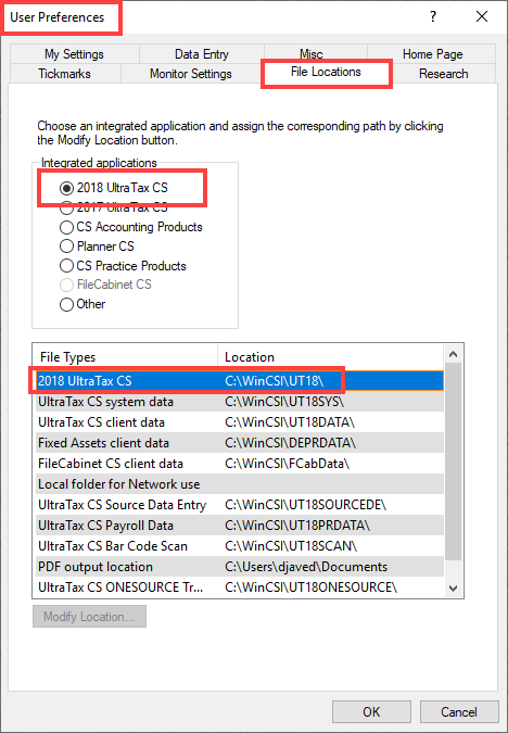 User Preferences window