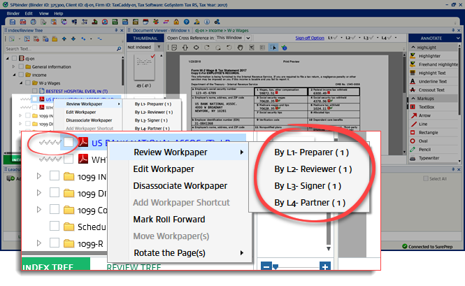 Review Workpaper sign-off options