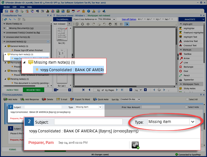 Notes section for the selected note