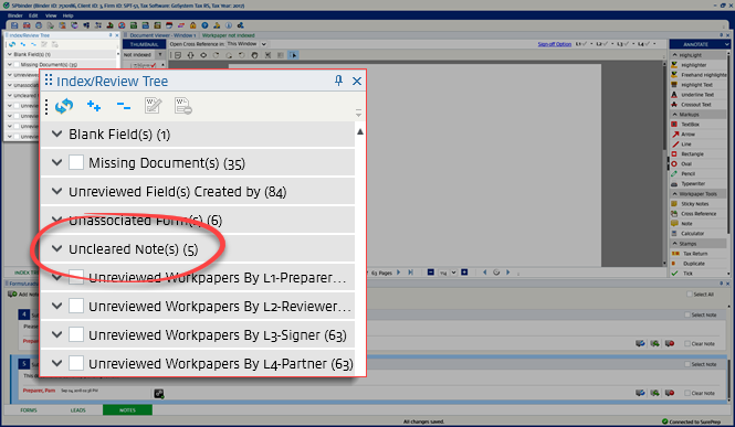 Count of documents in the Uncleared Notes section