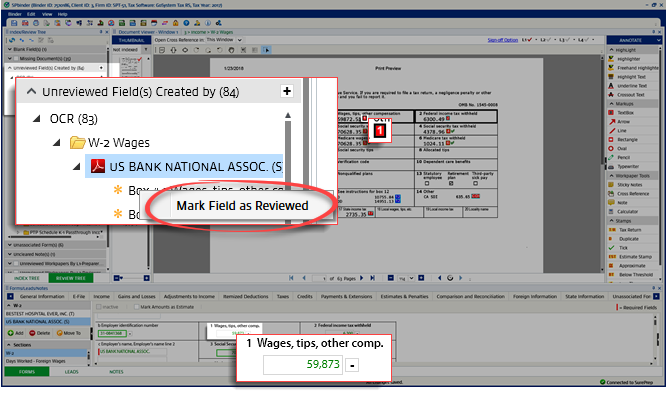 Select Mark Fields as Reviewed