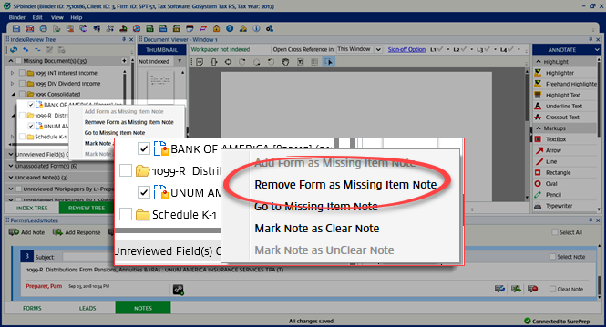 Select&nbsp;Remove Form as Missing Item Note