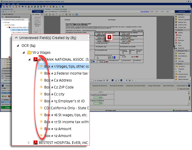 Unreviewed field icon appearing next to a document