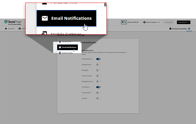 Select Email Notifcations