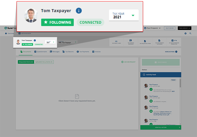 Client information panel
