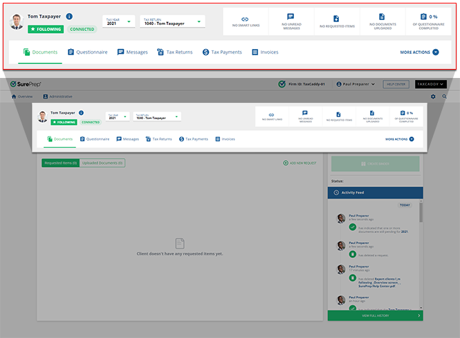 Summary Panel int he client profile