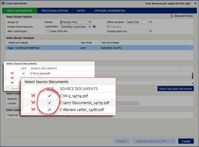 Select the OCR checkbox when necessary