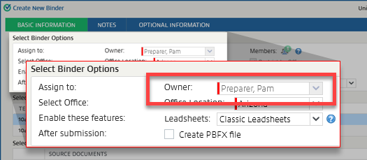 Select an Owner from the dropdown menu