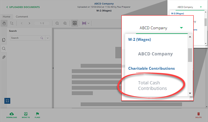 Select a listed document