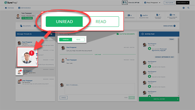 Select&nbsp;the UNREAD tab