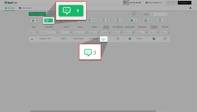 Unread Messages icon on the Overview screen