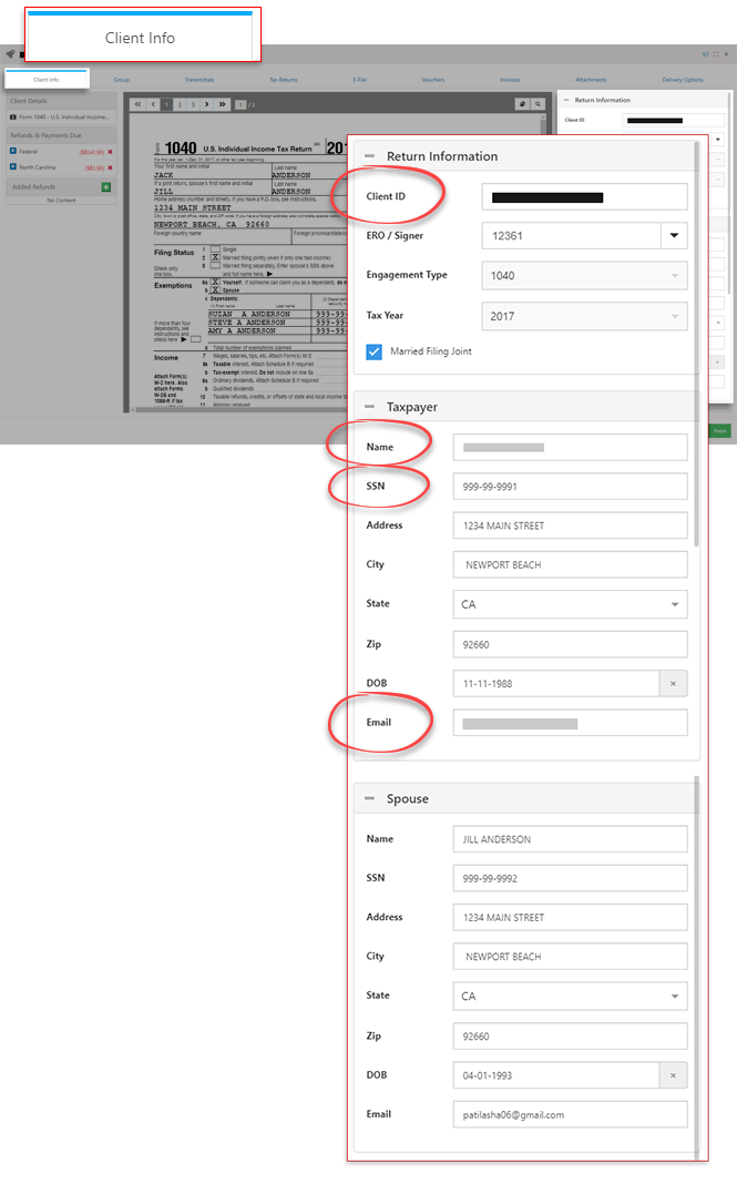 Client Info in the document