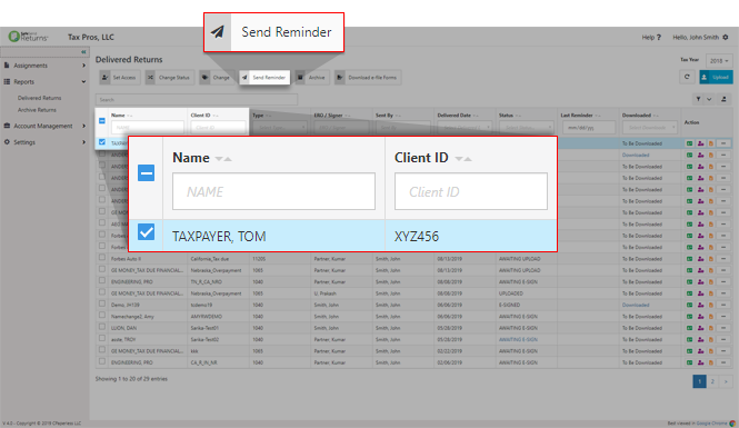 Select Send Reminder