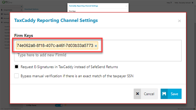 Paste your API Key in the Firm Keys field