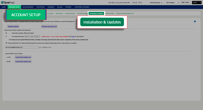 Select&nbsp;Account Setup, then&nbsp;Installation & Updates