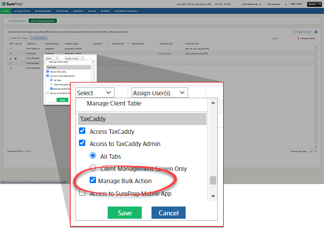 Select Manage Bulk Action&nbsp;
