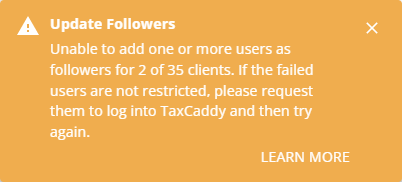 Yellow Update Followers notification