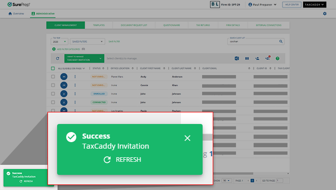 TaxCaddy Invitation notification
