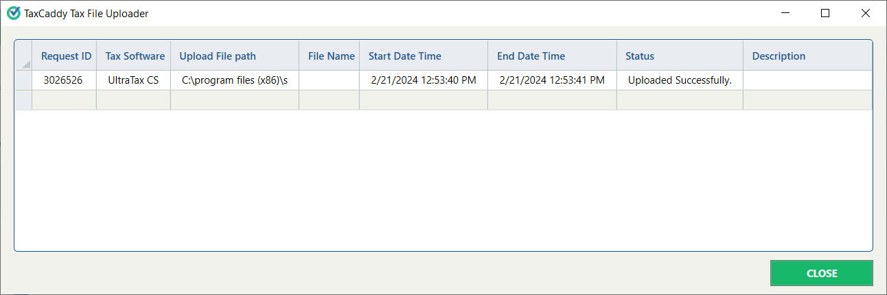 Tax File Uploader window.