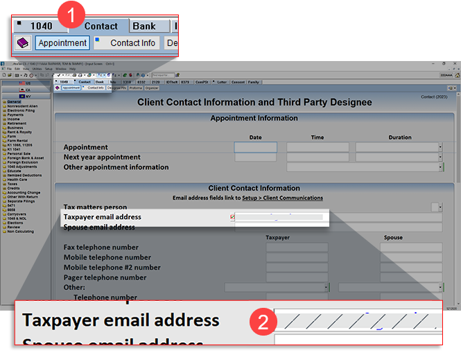 Taxpayer email address displaying in Contact