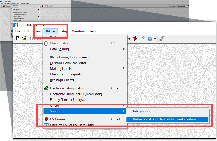 Select Retrieve status of TaxCaddy client creation
