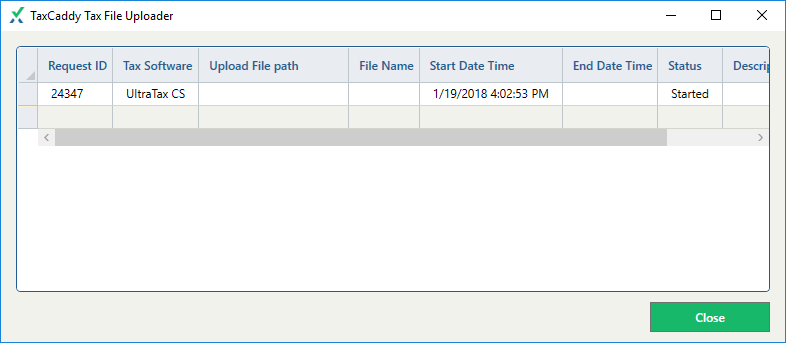 TaxCaddy Tax File Uploader window