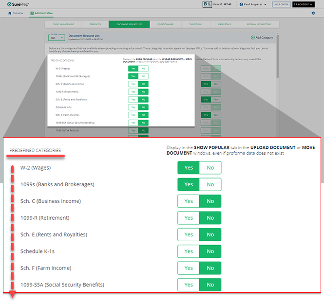 Predefined categories