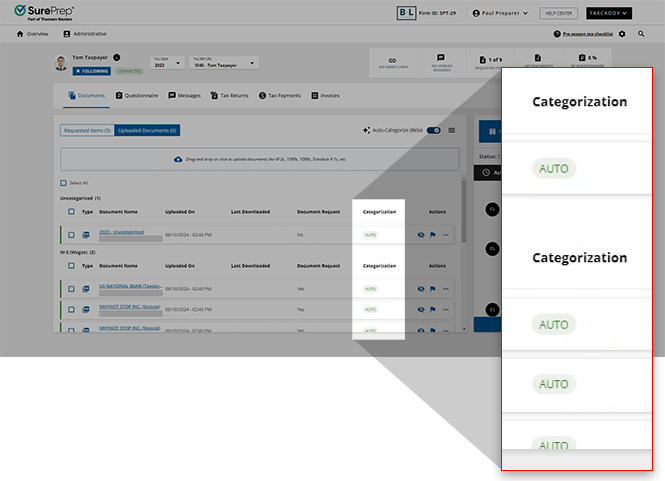 Categorization column and AUTO badge