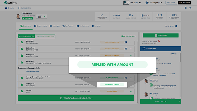 REPLIED WITH AMOUNT status