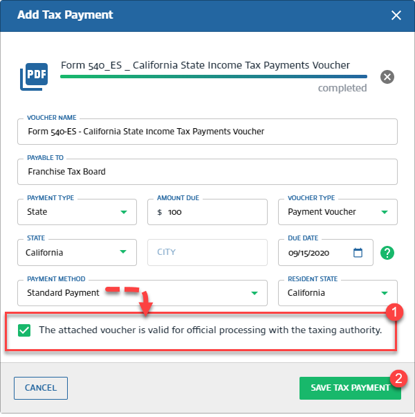 Select the "The attached voucher is valid for official processing with the taxing authority"&nbsp;checkbox