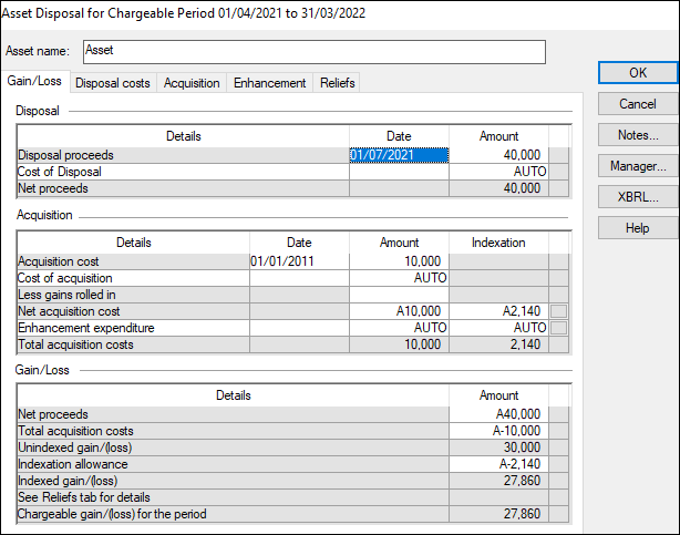 Enter Capital Gains disposals in Corporation Tax