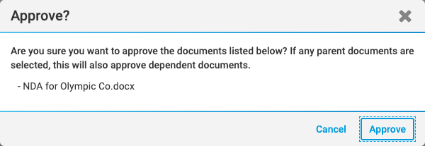 Screenshot of the Approve screen.
