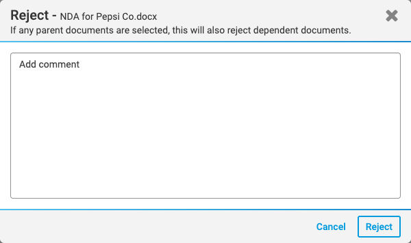 Screenshot of the Reject screen.