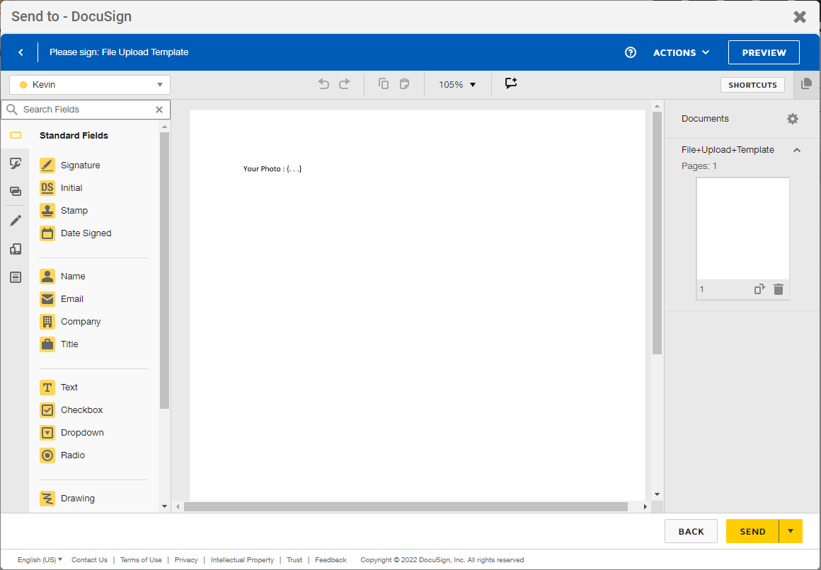 Screenshot of DocuSign tagging interface