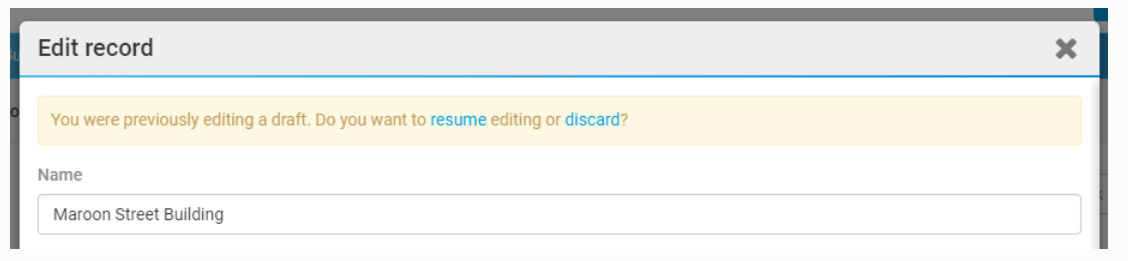 You were previously editing a draft. Do you want to resume editing or discard?