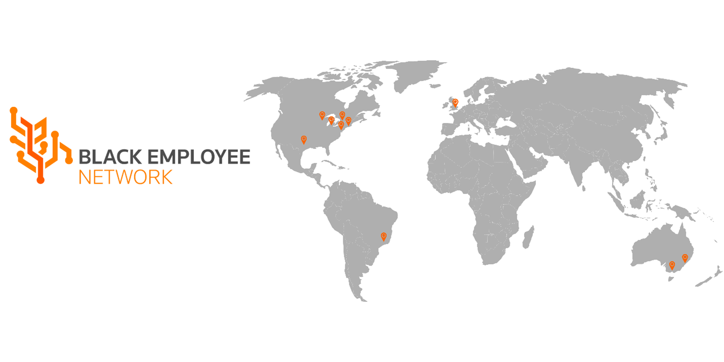 A map highlighting the Black Employee Network locations 