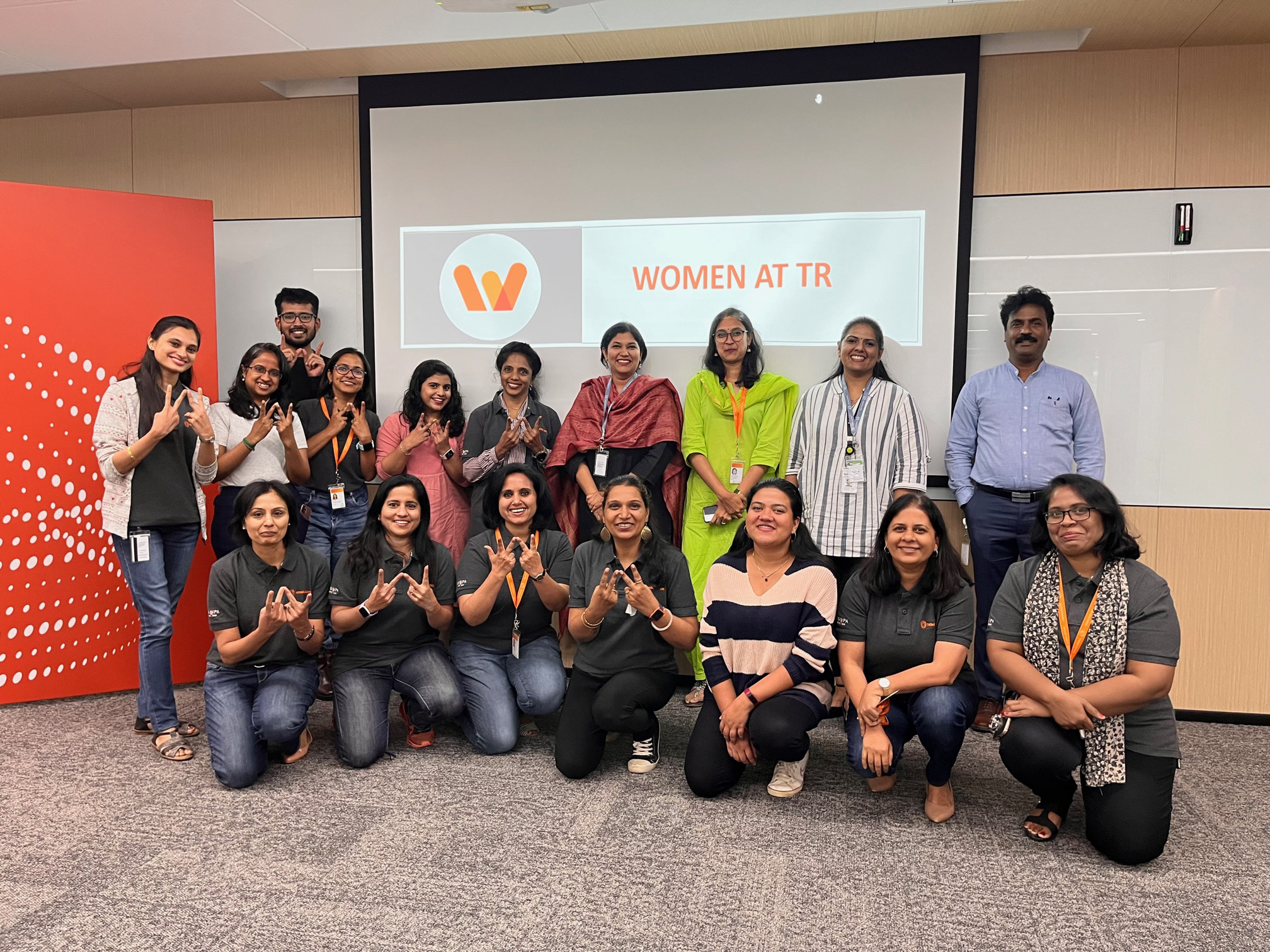 Members of the Women at Thomson Reuters business resource group standing together for a team photo in our India office.