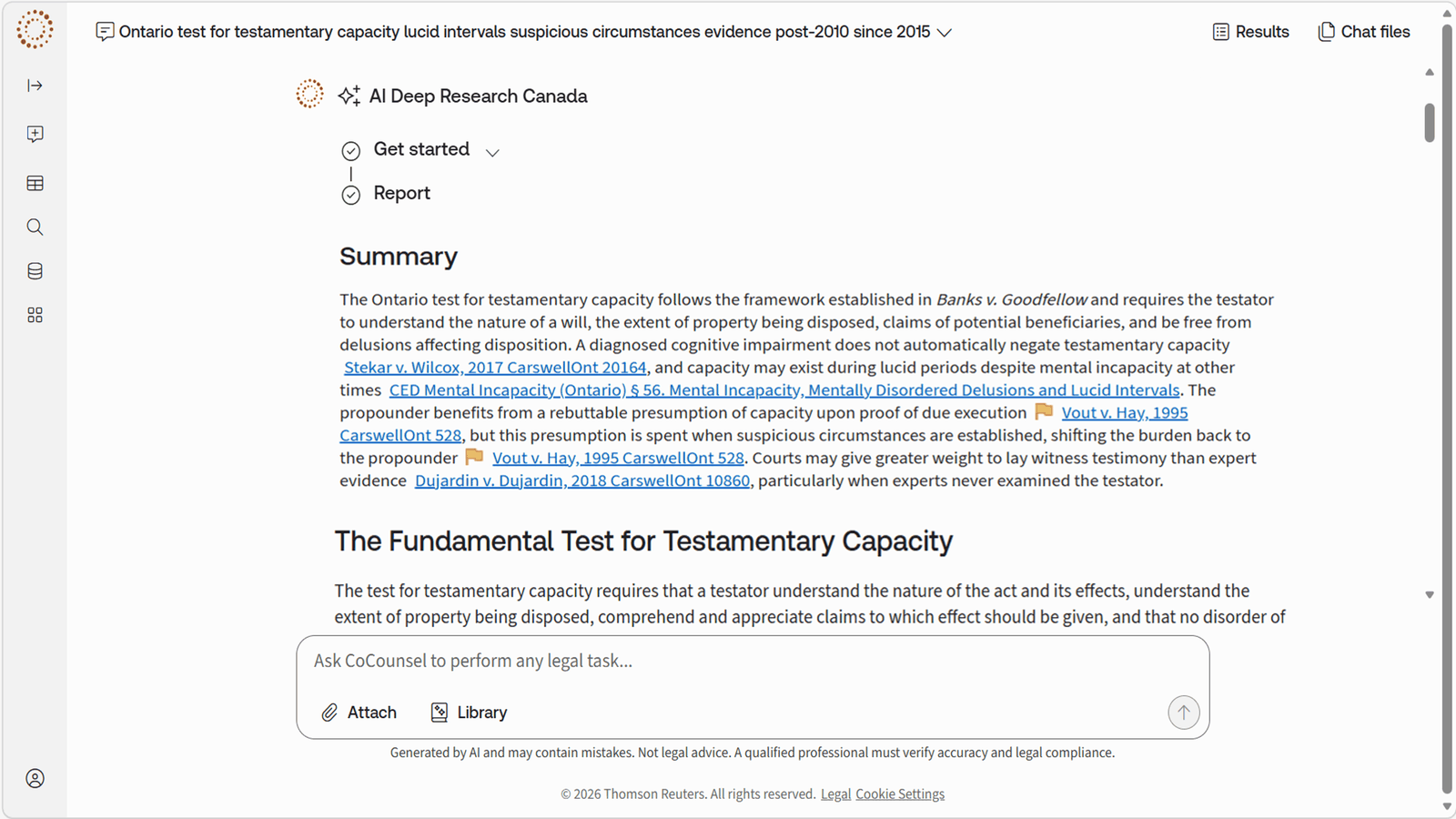 A screenshot of Join Deep research in CoCounsel 